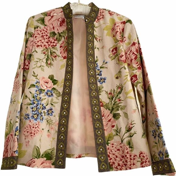 Vintage Cottagecore Coldwater Creek Floral Mandarin Collar Open Front Jacket XS - Picture 1 of 6